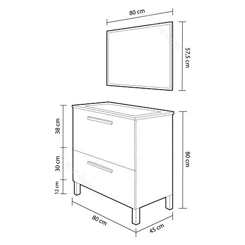 ARKITMOBEL Mueble de Baño con 1 Puerta 1 Cajón y Espejo, Modulo Baño, Modelo Urban, Acabado en Blanco Brillo, Medidas: 80 cm (Ancho) x 80 cm (Alto) x 45 cm (Fondo)