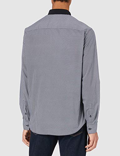 Armani Exchange Cotton Poplin Black/White Diamonds Shirt Camisa, L para Hombre