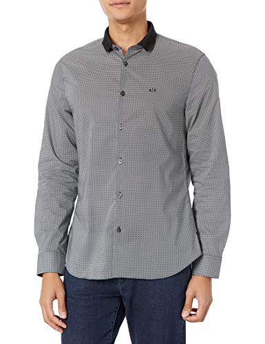 Armani Exchange Cotton Poplin Black/White Diamonds Shirt Camisa, L para Hombre