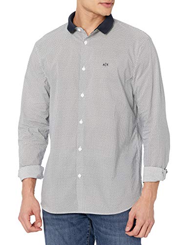 Armani Exchange Cotton Poplin White/Navy Shirt Camisa, Diamonds Blancos/Azul Marino, XS para Hombre