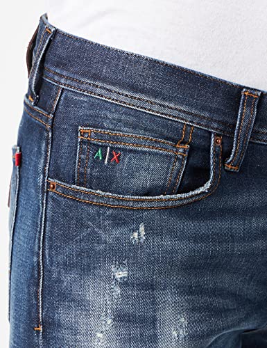 Armani Exchange Five Pockets, Slim, Back Logo Jeans, Indigo Azul Vaquero, 34 para Hombre