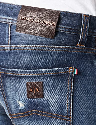 Armani Exchange Five Pockets, Slim, Back Logo Jeans, Indigo Azul Vaquero, 34 para Hombre
