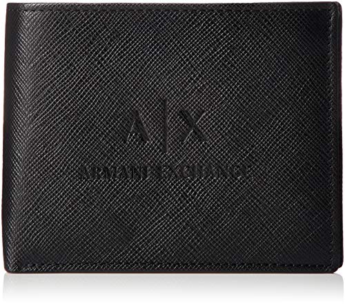 Armani Exchange Leather Trifold Credit Card Wallet, Triple con Tarjeta Hombre, Black, One Size