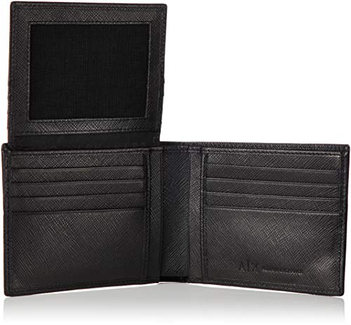 Armani Exchange Leather Trifold Credit Card Wallet, Triple con Tarjeta Hombre, Black, One Size
