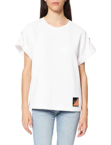 Armani Exchange Nylon Short Sleeves with Buckle and Tonal Tape Sudadera, Blanco, S para Mujer