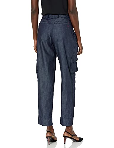 Armani Exchange Pantalones Cargo, Bolsillos en el Lado de la Pierna, Botones metálicos Informales, Indigo Azul Vaquero, L para Mujer