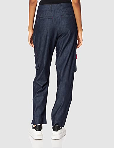 Armani Exchange Pantalones Cargo, Bolsillos en el Lado de la Pierna, Botones metálicos Informales, Indigo Azul Vaquero, L para Mujer