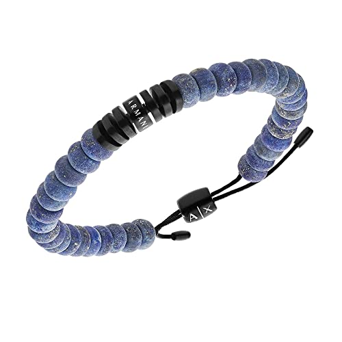 Armani Exchange Pulsera para hombre con cuentas de piedras semipreciosas azules, AXG0058001
