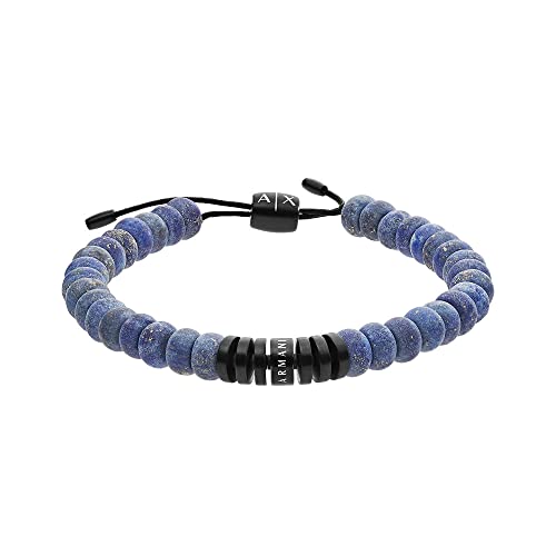 Armani Exchange Pulsera para hombre con cuentas de piedras semipreciosas azules, AXG0058001