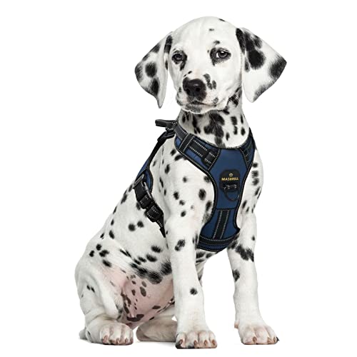 Arnés Antitirones de Perro Pequeño Mediano Grande Arnes Pecho Perros con Control de Manija y con Lineas Reflectantes, Ajustable Cómodo Acolchado Arnes Chaleco Perro para Adiesreamiento(Azul,M)