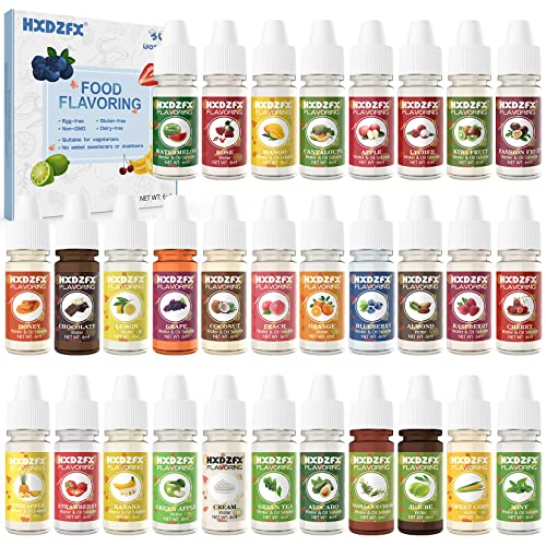 Aromas Alimentarios - 30 Sabores sabor alimenticio concentrado sin azúcar y sin calorías, se utiliza para hornear, pasteles, bebidas, helados