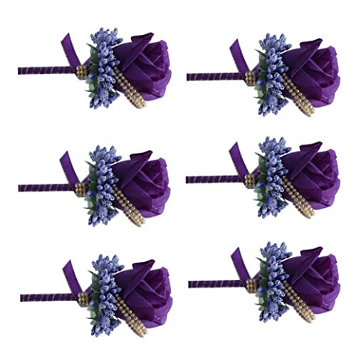 Artificial Rose Boutonniere Simulación Flower Corsage Groom Broche Pins para Boda 6pcs, Flor Boutonniere