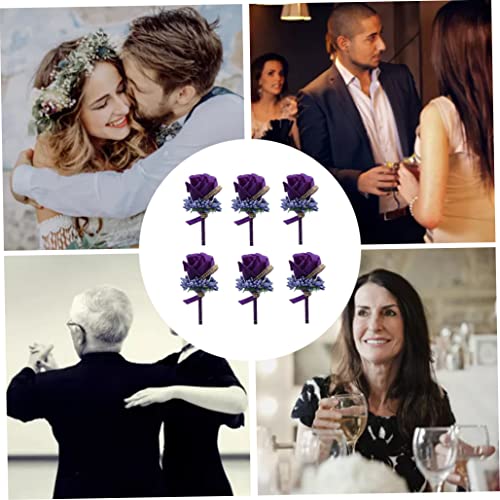 Artificial Rose Boutonniere Simulación Flower Corsage Groom Broche Pins para Boda 6pcs, Flor Boutonniere