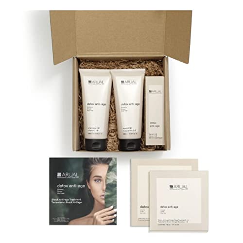 ARUAL Pack Detox - Champú, Mascarilla, Sérum y Trat., Marrón