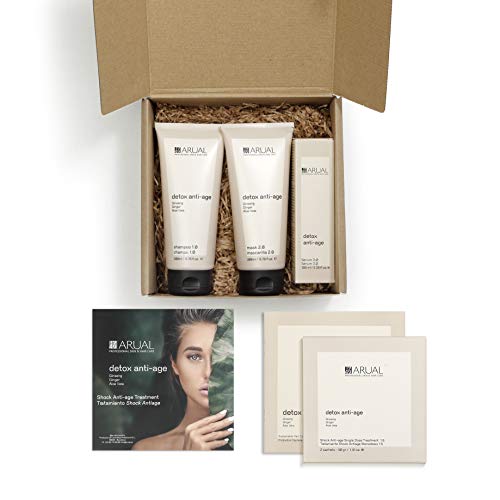 ARUAL Pack Detox - Champú, Mascarilla, Sérum y Trat., Marrón