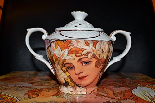 Atelier Harmony Alfons Mucha - Juego de café (3 piezas, porcelana), diseño de flores
