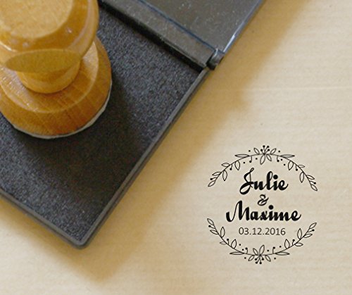 Atelier Mumu - Sello de boda personalizado, estilo campestre, diámetro 3 cm, diseño de corona de flores, fabricado a medida en Francia