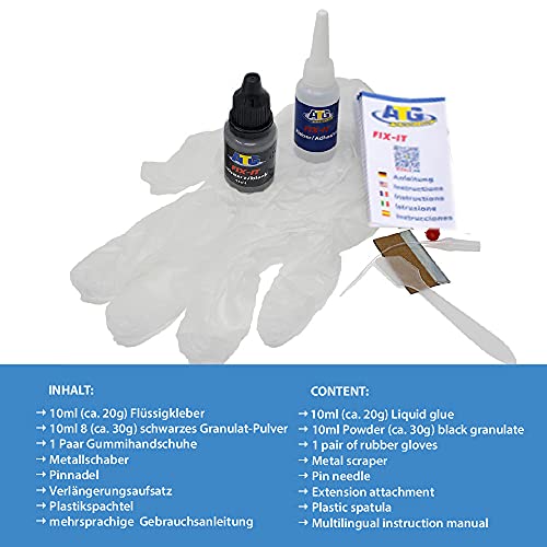 ATG Autozubehör-Teile-Gerl Fix It pegamiento extra fuerte, pegamento preciso para plástico, vidrio, porcelana, metal y madera, granulado Negro, 20g de adhesivo industrial y 30g de gránulos
