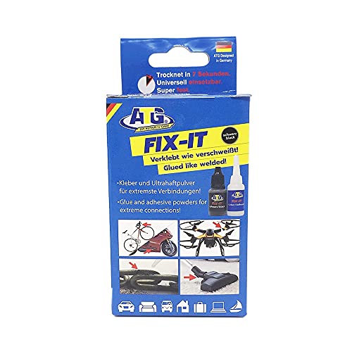ATG Autozubehör-Teile-Gerl Fix It pegamiento extra fuerte, pegamento preciso para plástico, vidrio, porcelana, metal y madera, granulado Negro, 20g de adhesivo industrial y 30g de gránulos