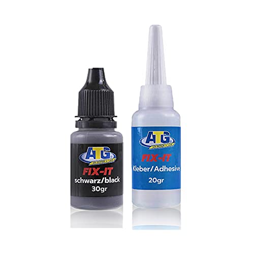 ATG Autozubehör-Teile-Gerl Fix It pegamiento extra fuerte, pegamento preciso para plástico, vidrio, porcelana, metal y madera, granulado Negro, 20g de adhesivo industrial y 30g de gránulos
