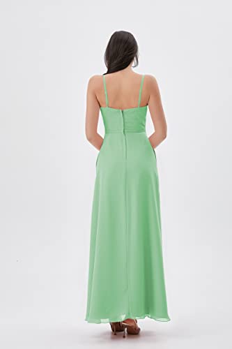 Atlxdres Cuello de Capucha Vestido Boda Mujer Ajustable Correas de Espagueti División Frontal Gasa Largo Vestido de Fiesta con Bolsillos Verde Menta