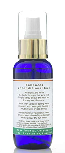 Aura Spray para atraer “ Amor Puro ” con Energía de cristales sanadores y aceites Esenciales naturales de Jasmin, Ylang Ylang y Chempaka - Hecho a mano en Bali y bendecido bajo la luna llena - 100ml
