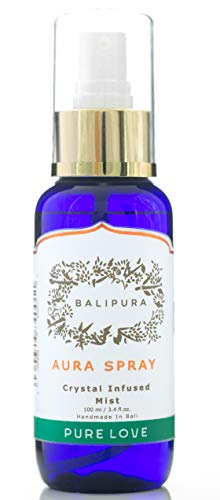 Aura Spray para atraer “ Amor Puro ” con Energía de cristales sanadores y aceites Esenciales naturales de Jasmin, Ylang Ylang y Chempaka - Hecho a mano en Bali y bendecido bajo la luna llena - 100ml