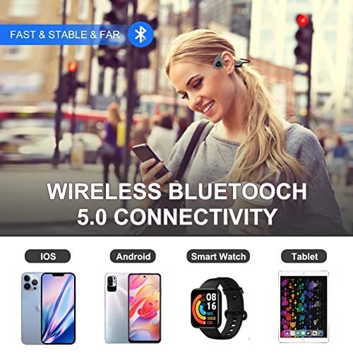 Auriculares De Conducción ósea, Bluetooth 5.0 Conducción ósea Inalámbrica para Correr, Andar En Bicicleta, Correr-Gris