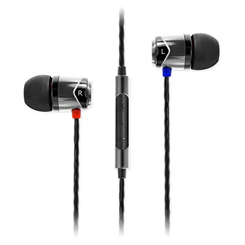 Auriculares internos con micrófono, SoundMAGIC Auriculares con Cable para teléfonos Inteligentes, Conector Universal de 3,5 mm, cancelación de Ruido, Graves potentes(E10C, Gunmetal)