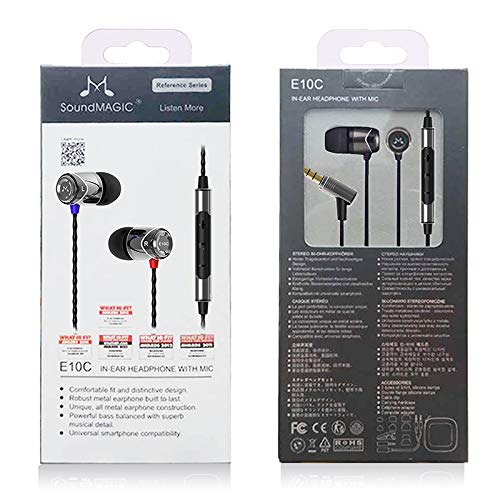 Auriculares internos con micrófono, SoundMAGIC Auriculares con Cable para teléfonos Inteligentes, Conector Universal de 3,5 mm, cancelación de Ruido, Graves potentes(E10C, Gunmetal)