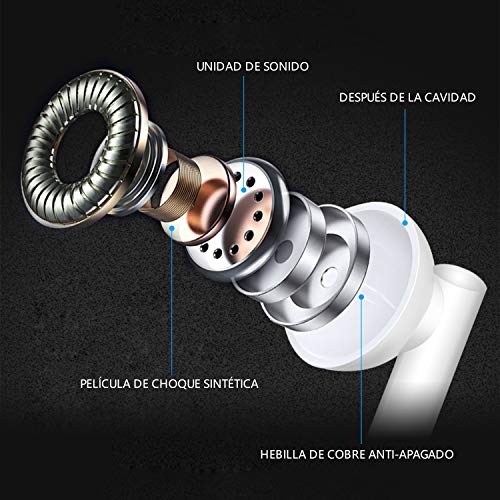 Auriculares MAS CARNEY WH6 estéreo con micrófono y Control de Volumen Compatible con teléfono móvil, computadora, computadora portátil, MP3 (Paquete de 2, Blanco)