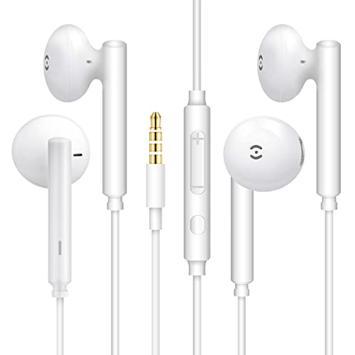 Auriculares MAS CARNEY WH6 estéreo con micrófono y Control de Volumen Compatible con teléfono móvil, computadora, computadora portátil, MP3 (Paquete de 2, Blanco)