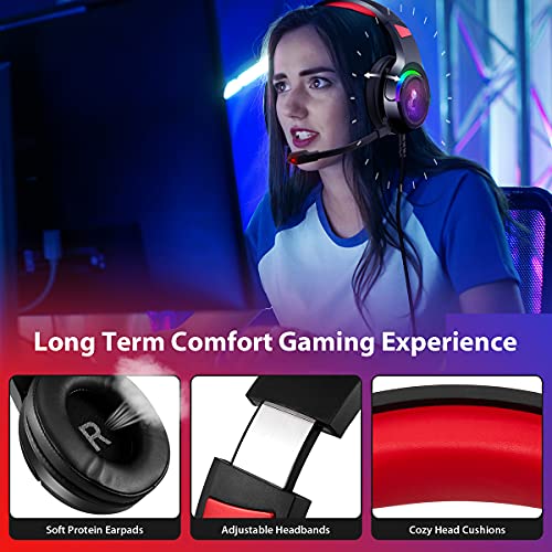 Auriculares para PS5 para PS4, con micrófono, PC, Xbox One, portátil, sonido envolvente mediante cancelación de ruido de oído, con luces LED y control de volumen para smartphone, ordenador,Switch