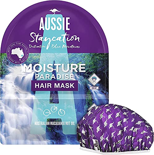 Aussie Mascarilla Pelo Pack + Gorro De Ducha Reutilizable, Mascarilla Paraiso de Hidratación, Mascarilla Doma el Encrespamiento