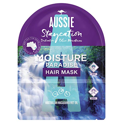 Aussie Staycation Mascarilla Capilar y Gorro, Paraíso de Hidratación, Destino: Las Montañas Azules con Aceite de Nuez de Macadamia de Australia, 20 ml
