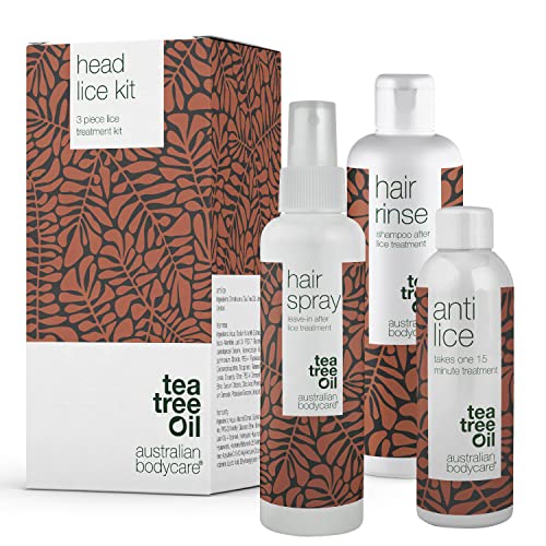 Australian Bodycare - Kit contra piojos para la cabeza | 3 Productos para remoción de liendres con Tea Tree Oil | Tratamiento antipiojos de 15 min, spray de prevención y champú para a familia