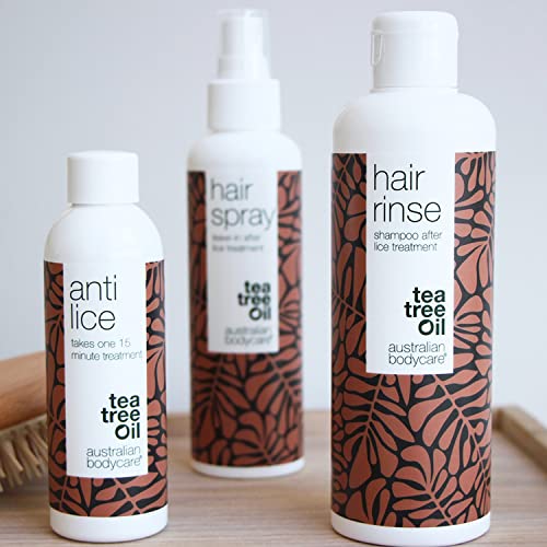 Australian Bodycare - Kit contra piojos para la cabeza | 3 Productos para remoción de liendres con Tea Tree Oil | Tratamiento antipiojos de 15 min, spray de prevención y champú para a familia