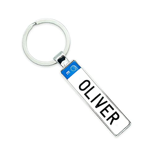 Autodomy Llavero Matrícula Personalizada Coche (Plata)