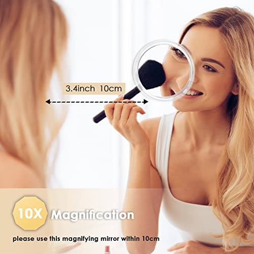 Auxmir 10X Espejo de Maquillaje 15cm con 3 Ventosa, Espejo de Aumento para Pared Baño, Espejo Portátil Redondo para Viaje, Blanco