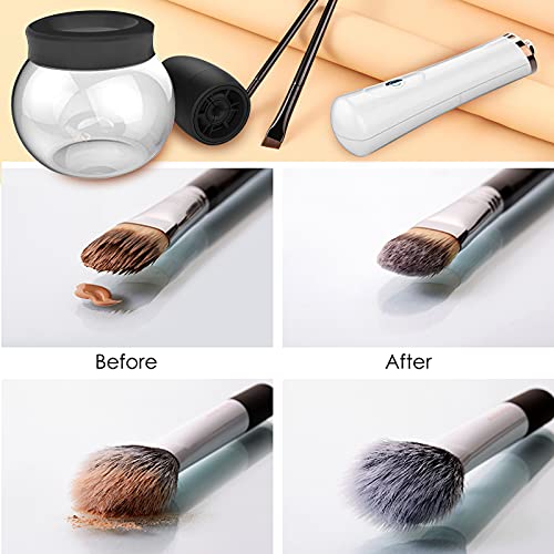 Auzkong Limpiador de Brochas de Maquillaje, Secador de Maquillaje, Limpiador de Maquillaje Eléctrico, Cuello de Goma Todo en Uno, Adecuado para Pinceles de 5-25 mm, 1 Juego (Blanco)