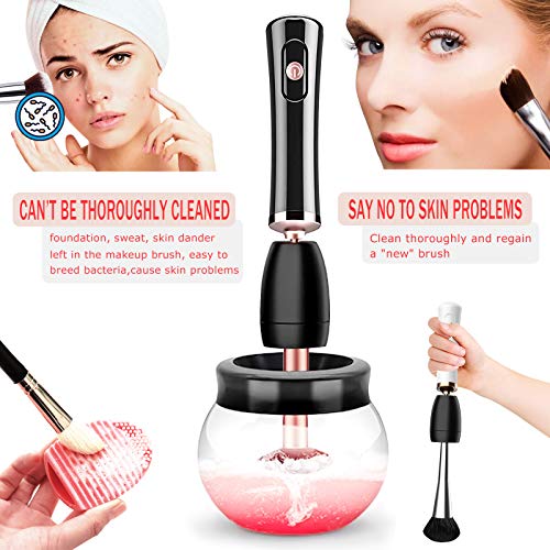 Auzkong Limpiador de Brochas de Maquillaje, Secador de Maquillaje, Limpiador de Maquillaje Eléctrico, Cuello de Goma Todo en Uno, Adecuado para Pinceles de 5-25 mm, 1 Juego (Blanco)