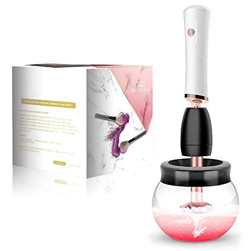 Auzkong Limpiador de Brochas de Maquillaje, Secador de Maquillaje, Limpiador de Maquillaje Eléctrico, Cuello de Goma Todo en Uno, Adecuado para Pinceles de 5-25 mm, 1 Juego (Blanco)