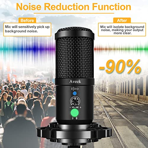 Aveek Micrófono USB condensador, Juegos de Micrófonos Podcasts con Soporte de Micrófono, Amortiguador, Parabrisas y Filtro Pop para Grabadora, Estudio, Transmisión, Youtube y Video