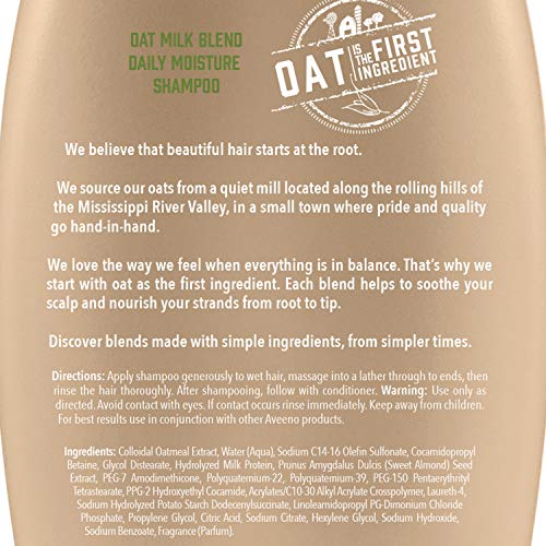 Aveeno Champú de mezcla de leche de avena calmante para la humedad diaria y la alimentación ligera, champú sin sulfatos, sin tintes ni parabenos, 12 onzas líquidas