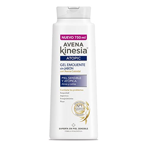 Avena Kinesia - Gel de Baño Emoliente Sin Alcohol para Piel Sensible y Atópica, Fórmula Hipoalergénica con Avena 100% Natural - Botella de 750 ml