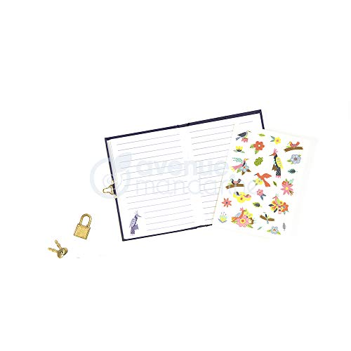 Avenue Mandarine CO205C - Un journal intime 240 pages lignées 11x14 cm avec fermeture cadenas, Oiseaux et fleurs