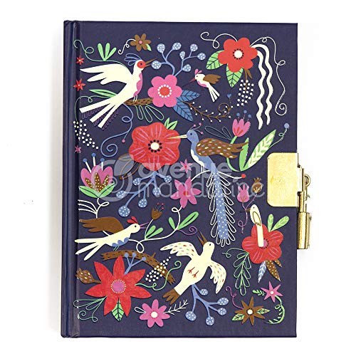 Avenue Mandarine CO205C - Un journal intime 240 pages lignées 11x14 cm avec fermeture cadenas, Oiseaux et fleurs