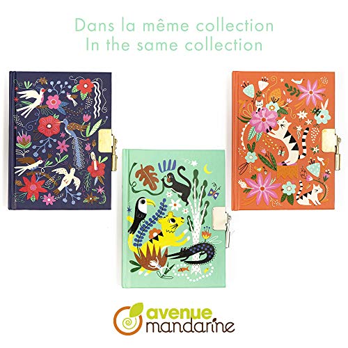 Avenue Mandarine CO205C - Un journal intime 240 pages lignées 11x14 cm avec fermeture cadenas, Oiseaux et fleurs