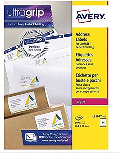 Avery España L7163-100 Caja de 1400 etiquetas blanca adhesivas 99.1 x 38.1 mm, A4