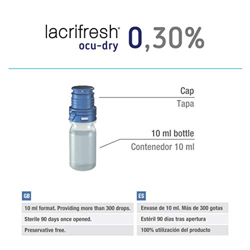 Avizor Lacrifresh Ocu-Dry 0.30%. Frasco de 10ml de gotas oculares para aliviar los síntomas de la irritación ocular.